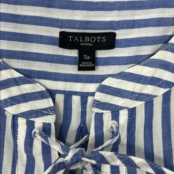 Talbots Pullover Blouse Blue Stripe Long Sleeve 100% Cotton Sp - Picture 6 of 7